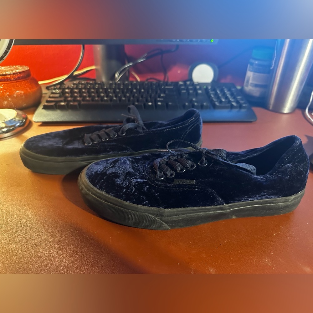 Navy velvet vans